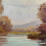 HST painting "River landscape" signed Normand + frame
