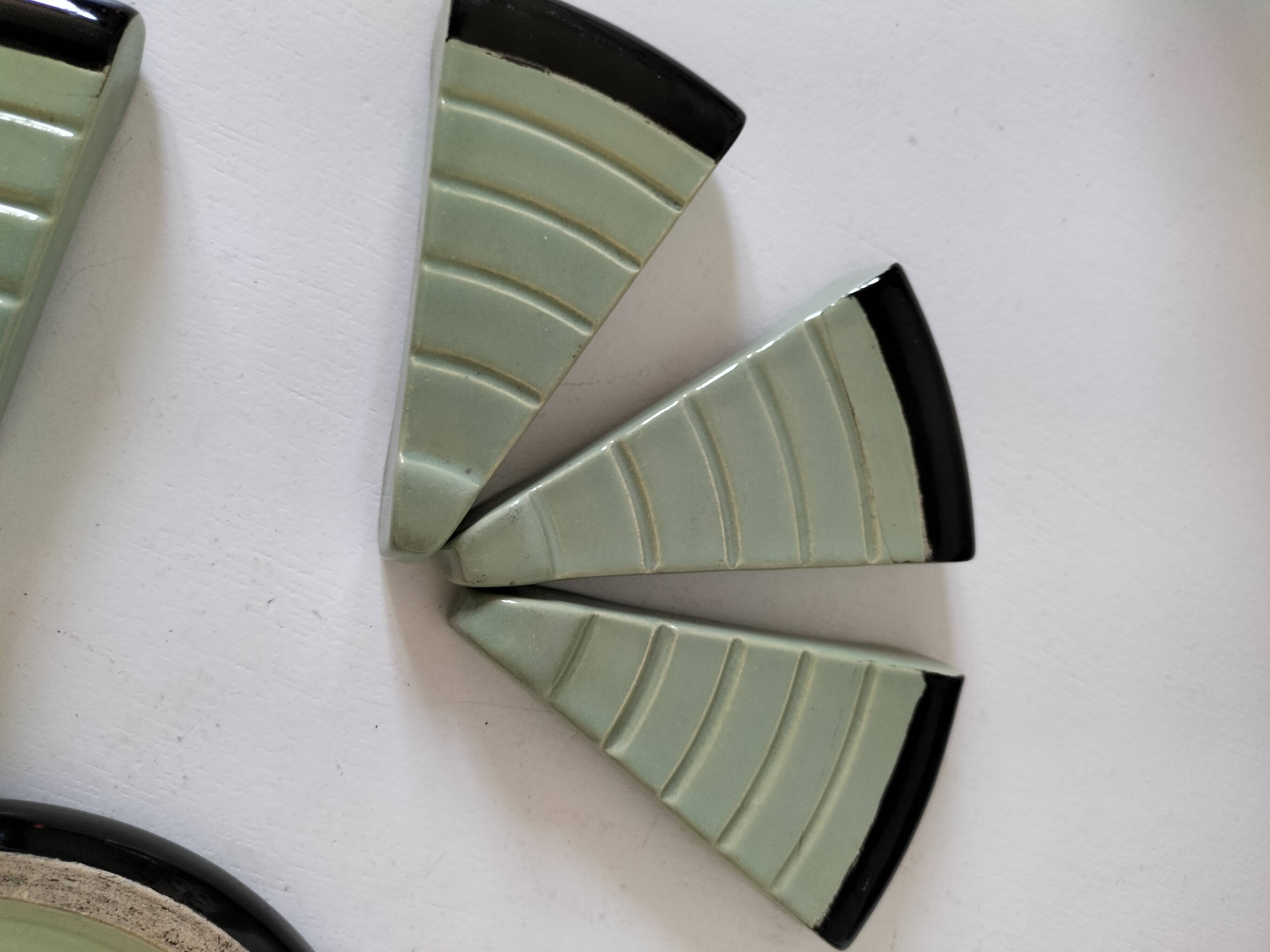 Art Deco celadon and black modular service cutlery rest