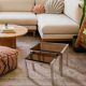 Vintage 1970s nesting tables in chrome and smoked glass, mid-century modernist style