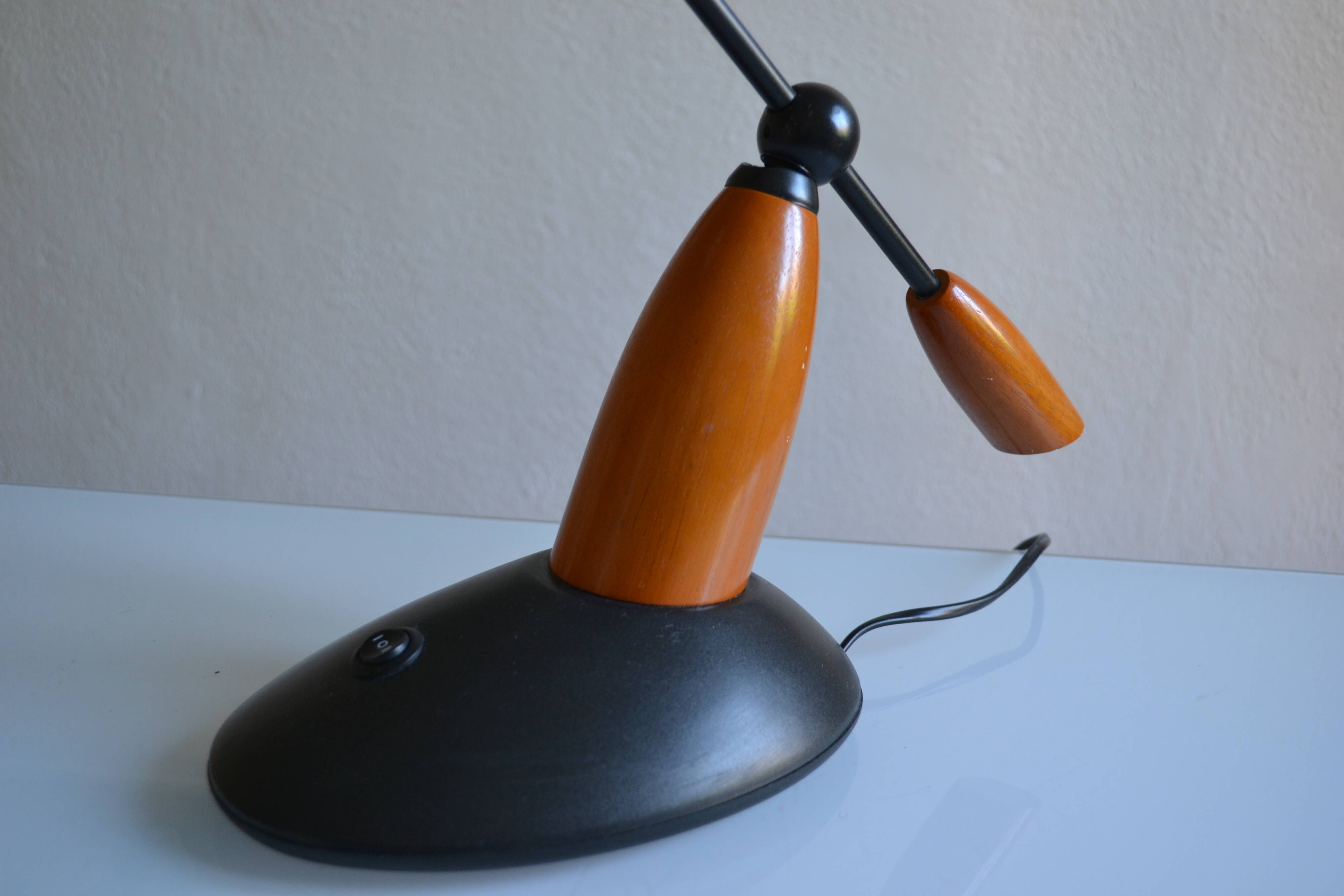 Vintage postmodernist metal and wood table lamp from the 1980s