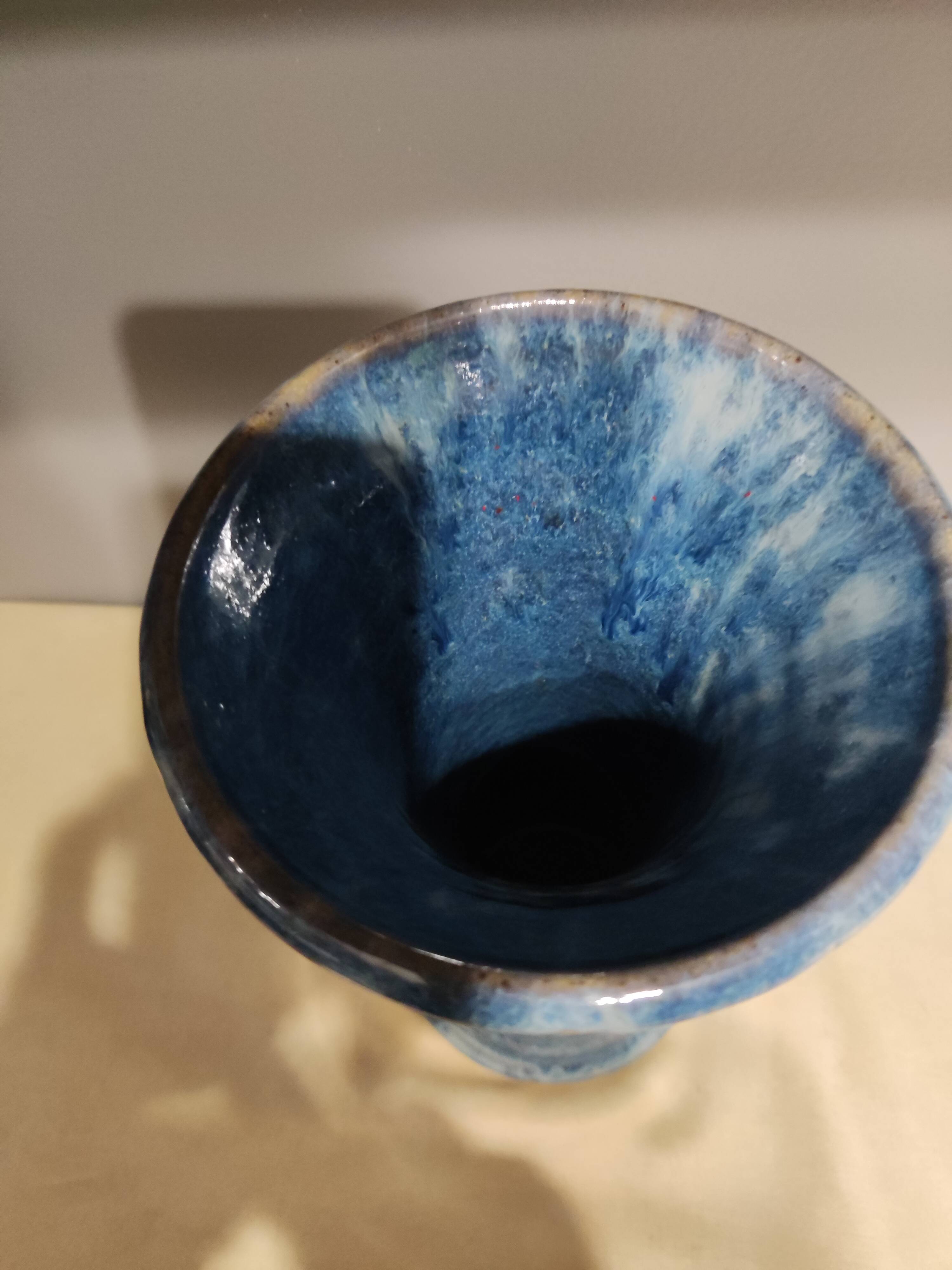 Vase in blue enamelled sandstone signed