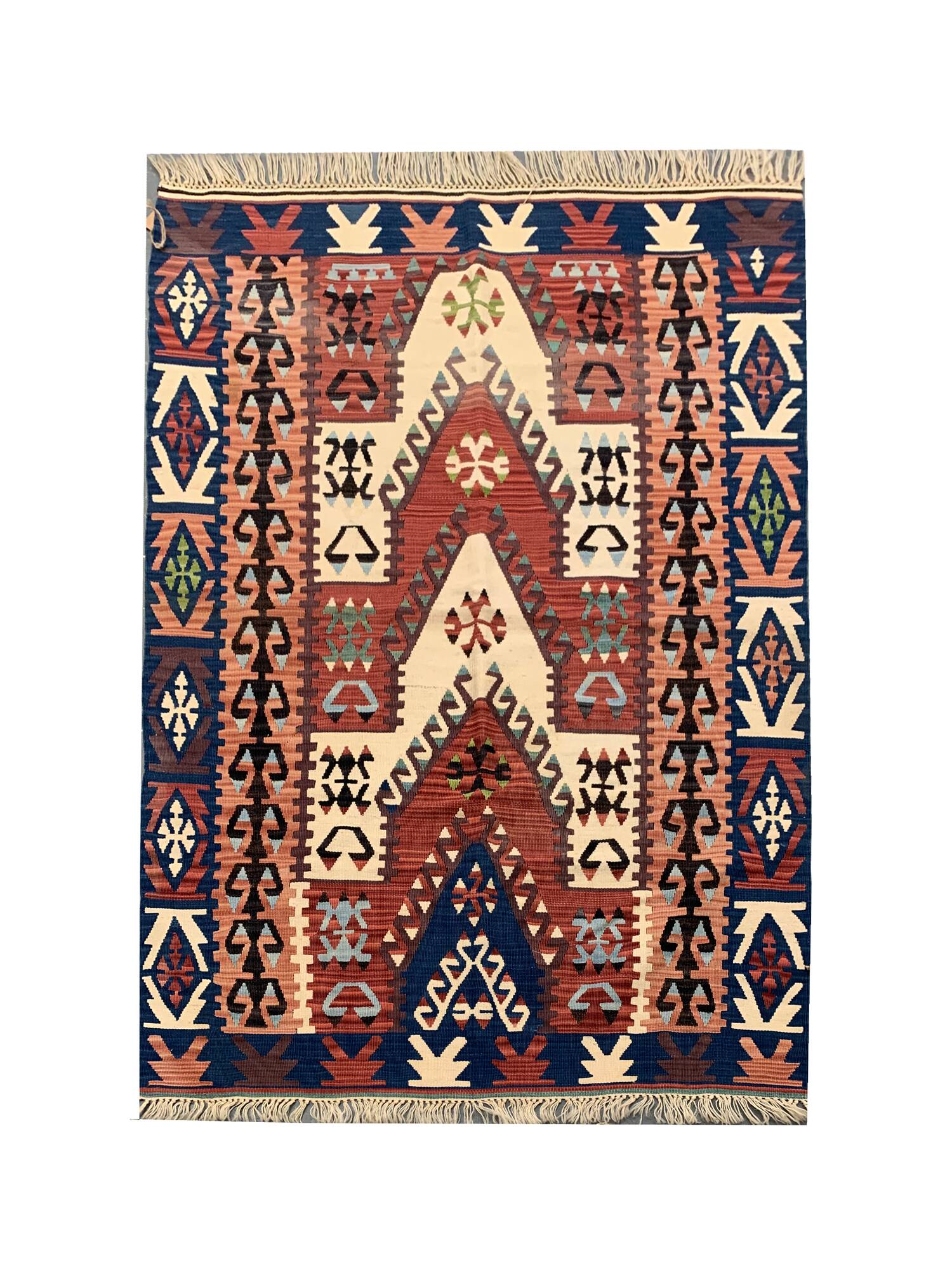 Antique Turkish Kilim Rug: Handwoven Wool Tribal Flatweave 190x106 cm