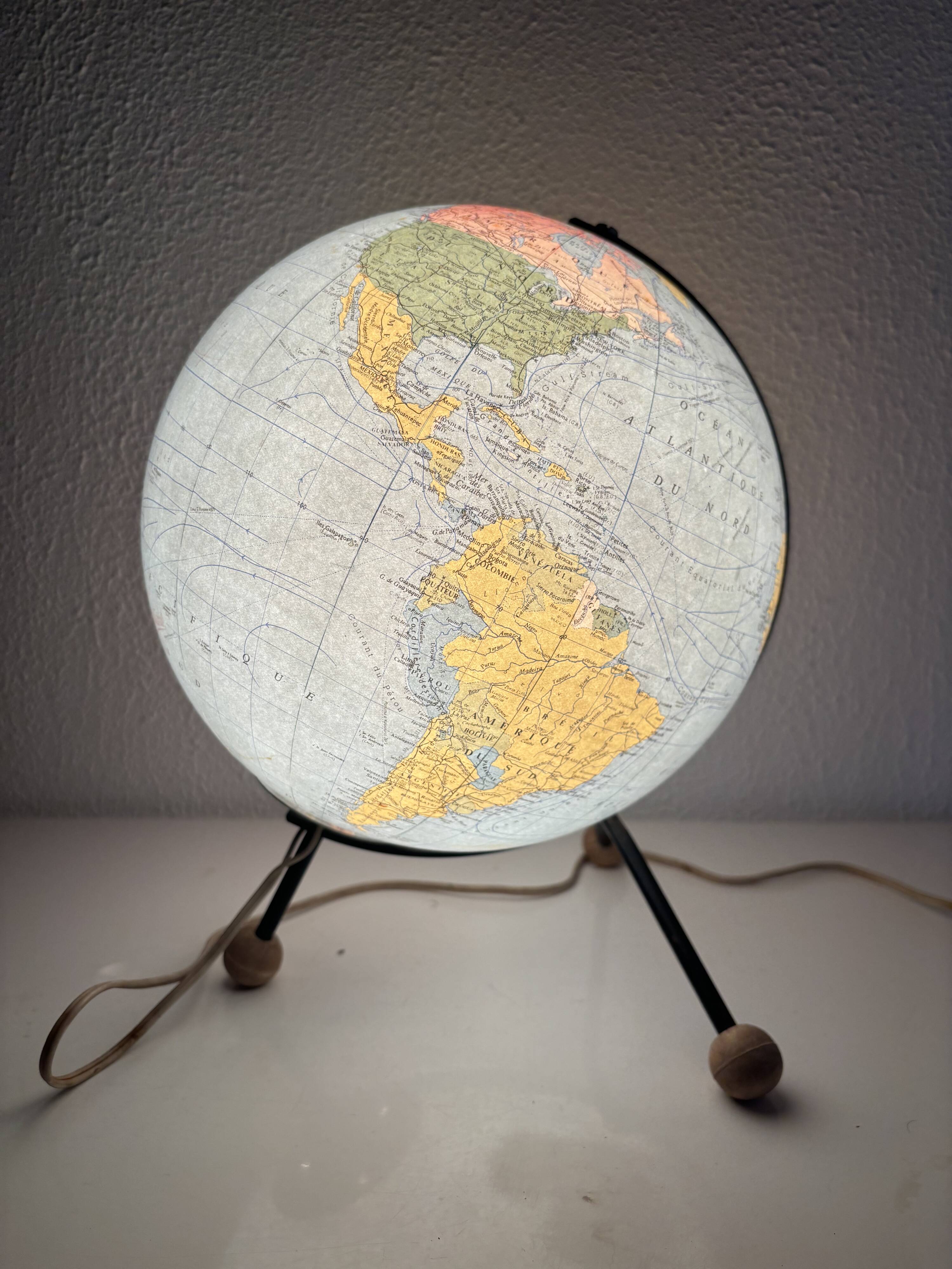 Vintage globe 1962 terrestrial world map glass tripod Taride - 32 cm