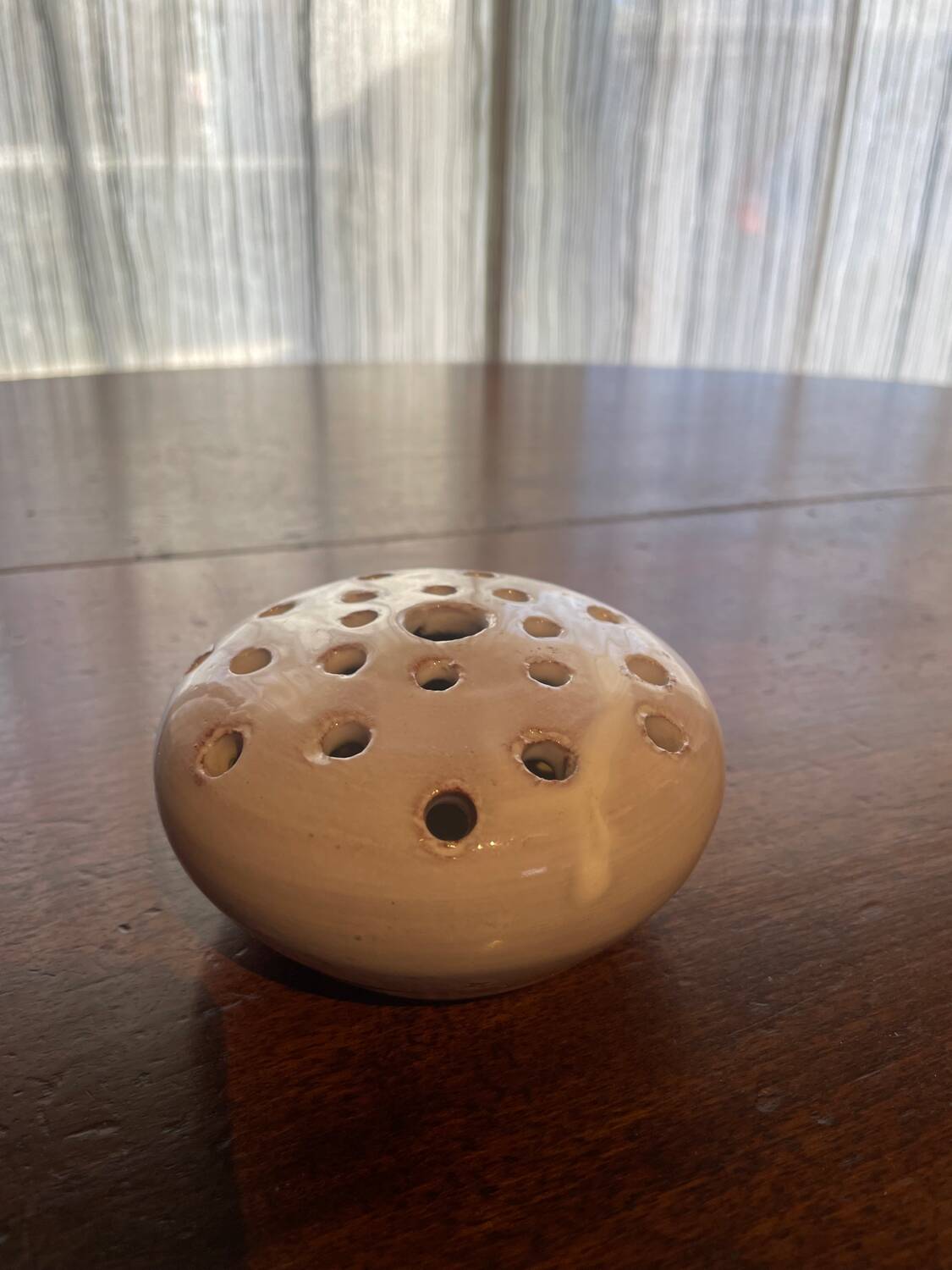 Vintage white glazed ceramic flower holder – handcrafted piece