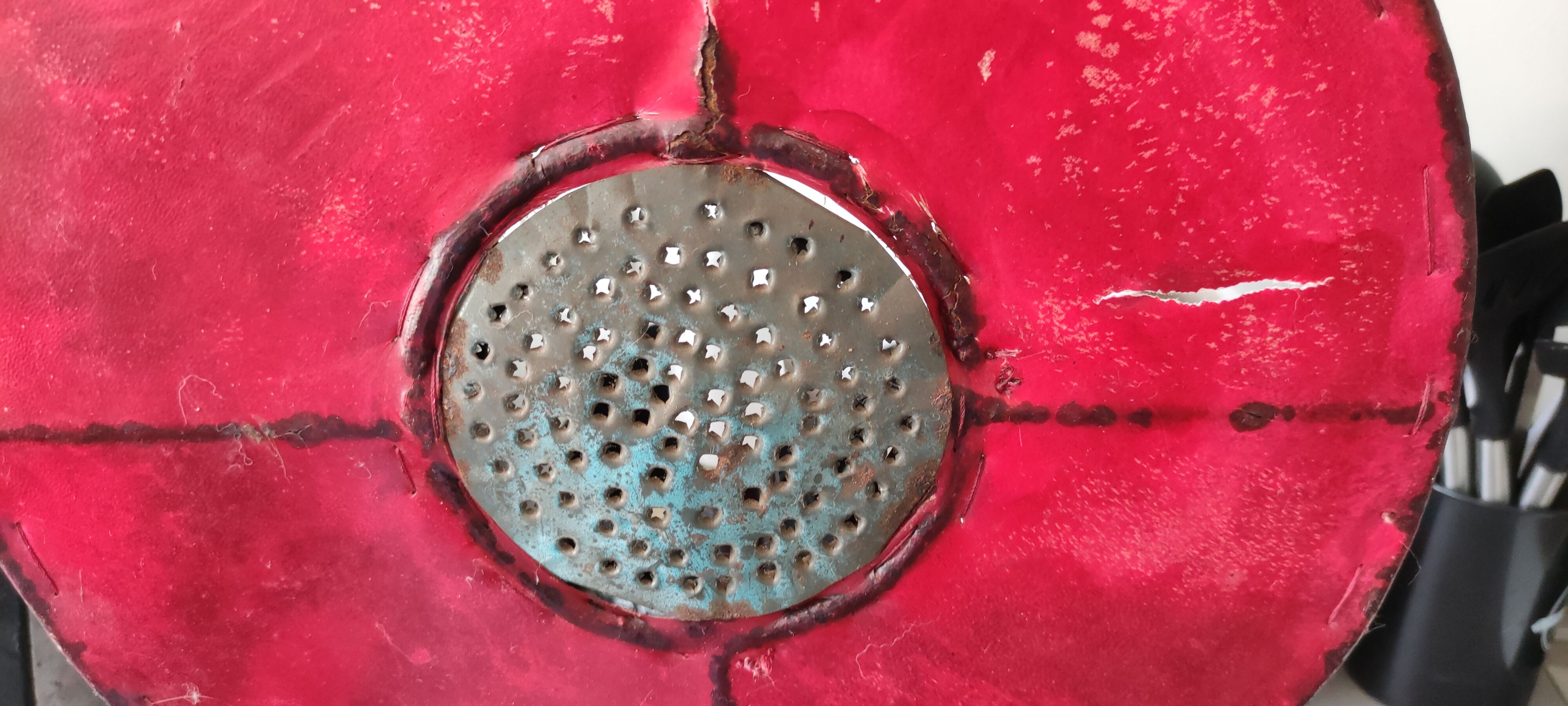 Brutalist metal and red lamp
