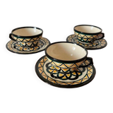 Set of 3 Breton earthenware cups & saucers