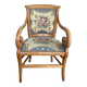19th century St Empire armchair in pegged blond walnut with cross-stitched tapestries
