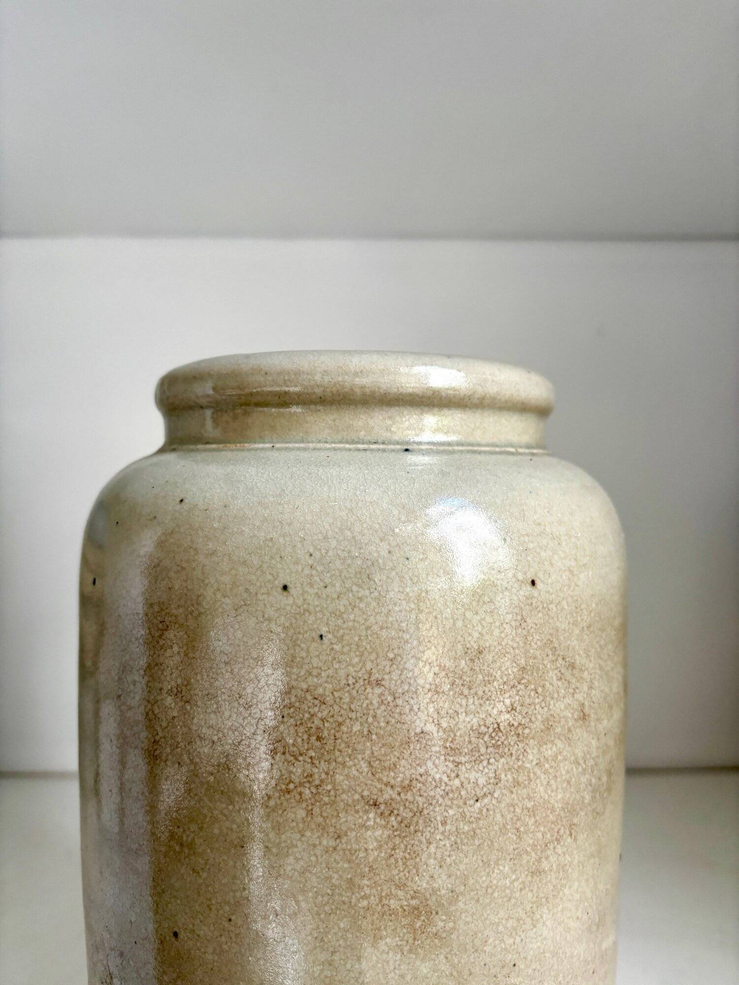 Beige glazed stoneware mustard pot n°5