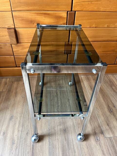 Chrome and glass serving trolley