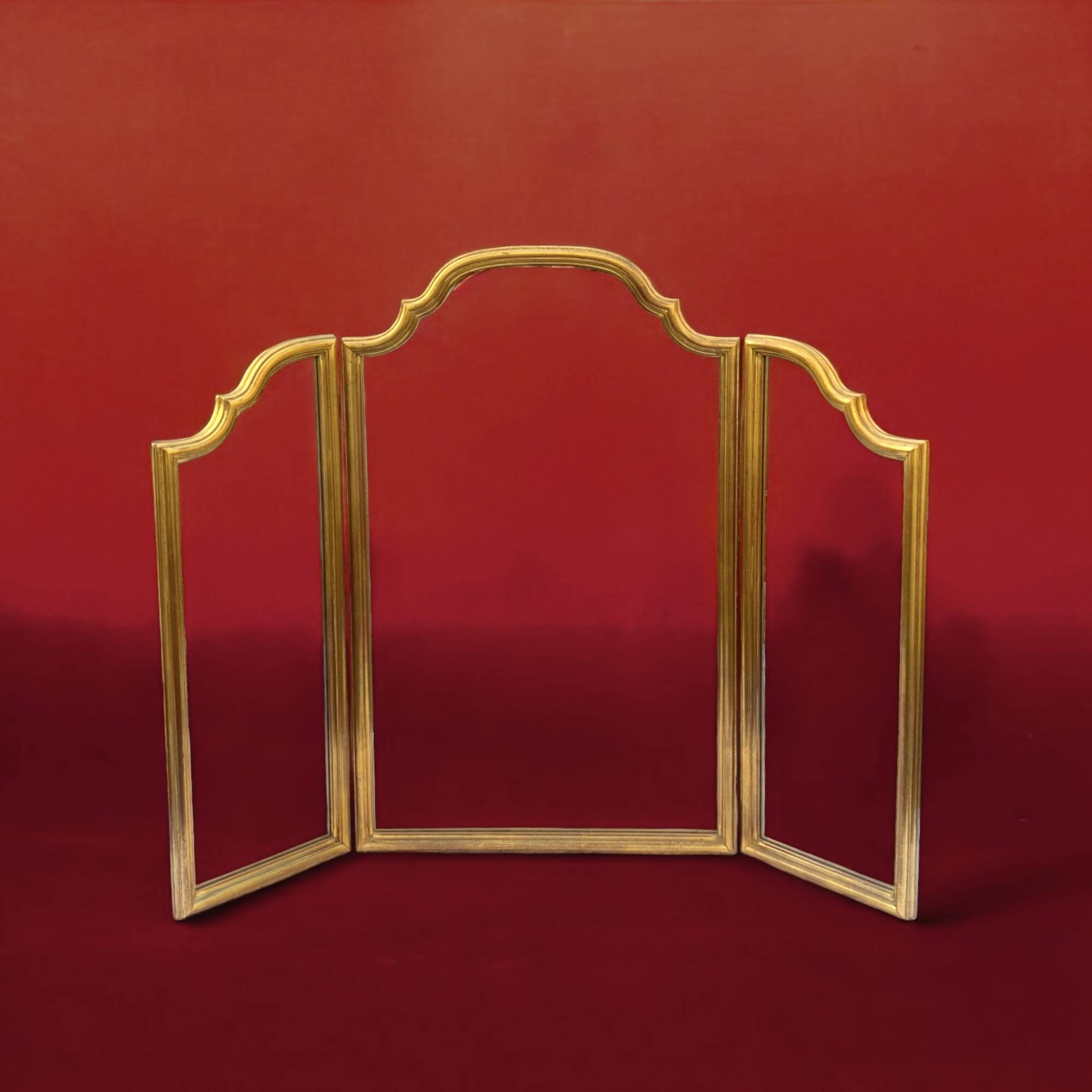 Large vintage triptych mirror in gilded wood, Deknudt - 81 x 100 cm