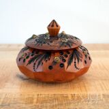 Coffret souvenir vintage en bois sculpté à la main, boîte à bijoux ronde