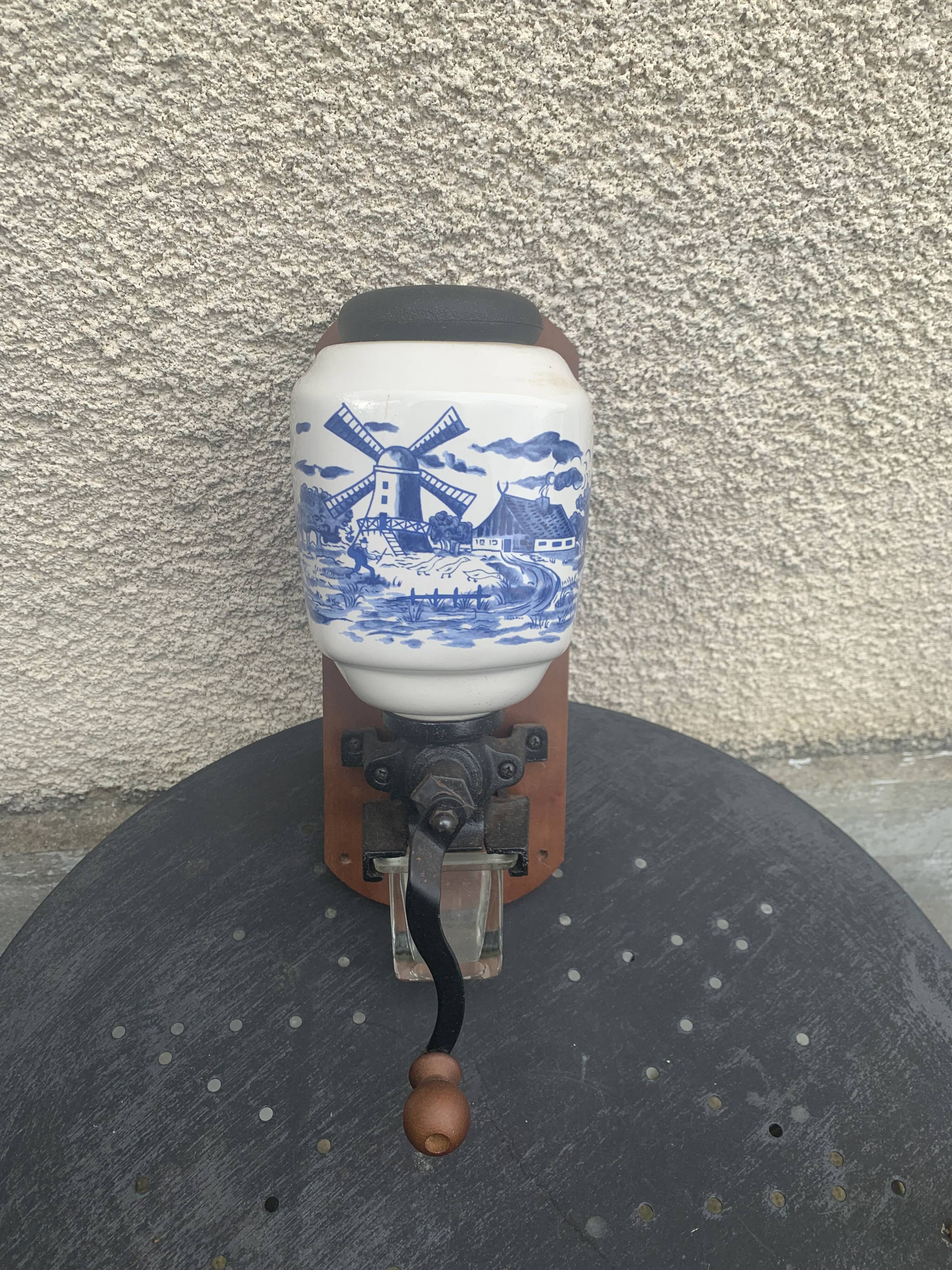 Wall-mounted coffee grinder complete vintage delft style mill décor