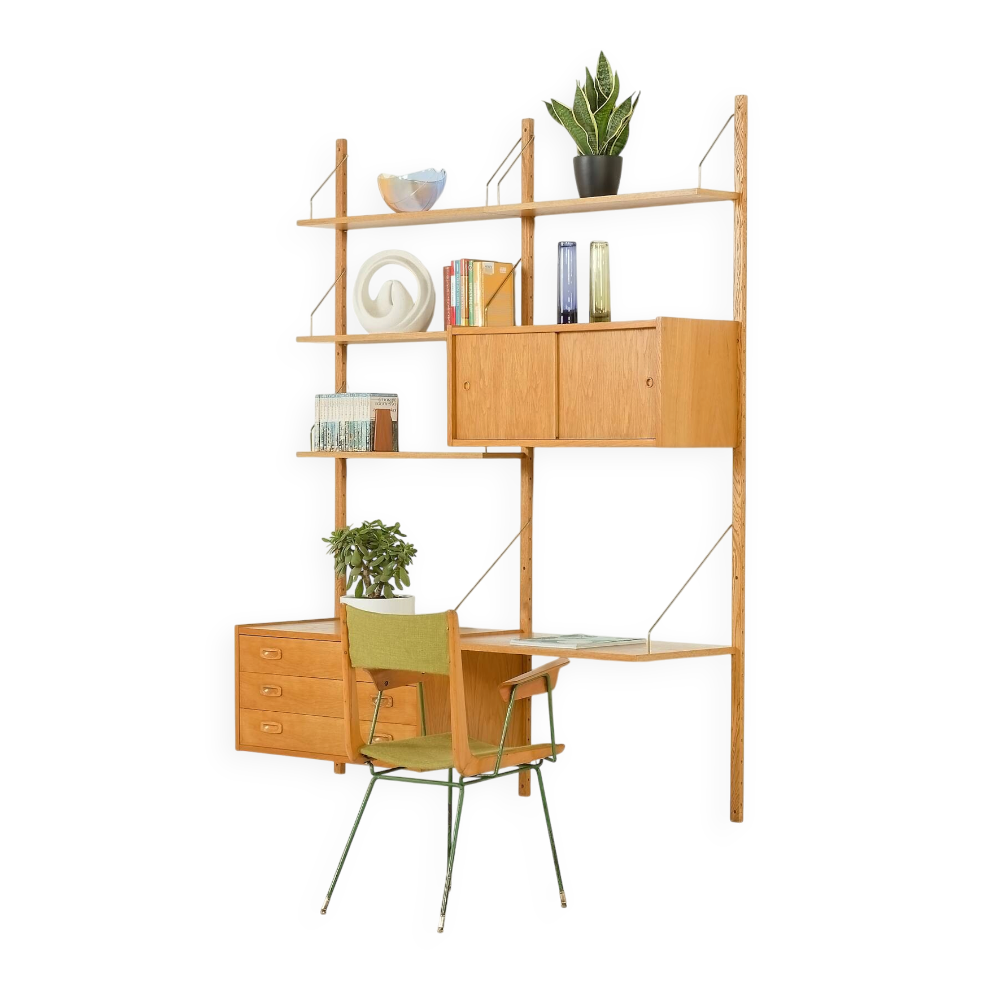 Preben Sorensen Danish oak wall unit by PS System, Randers, 1970s