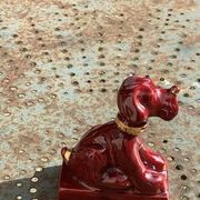 Dog sign CAB in vintage burgundy red enameled ceramic slip, art deco