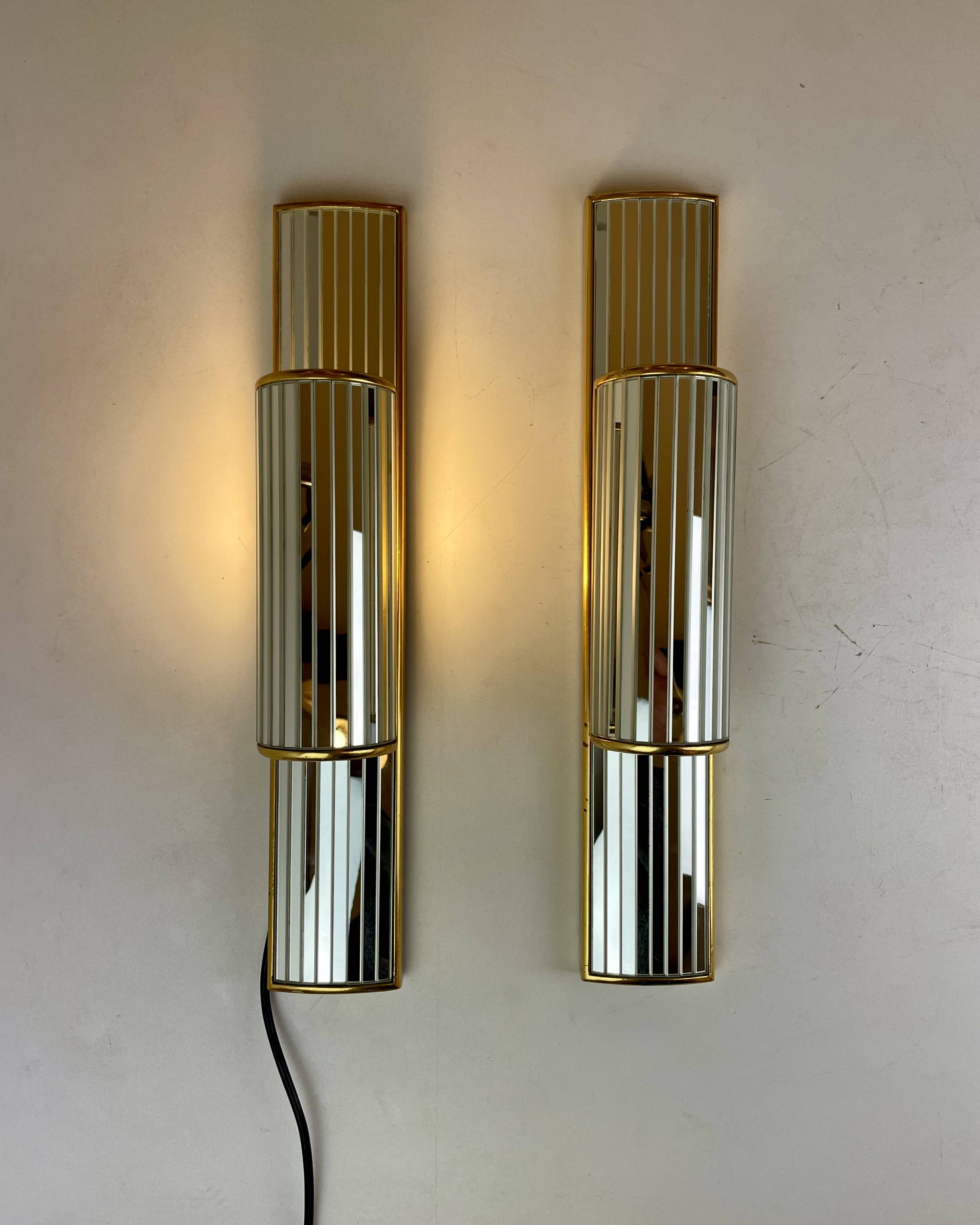 Pair of Mirrored Sconces by Deknudt, 1980s