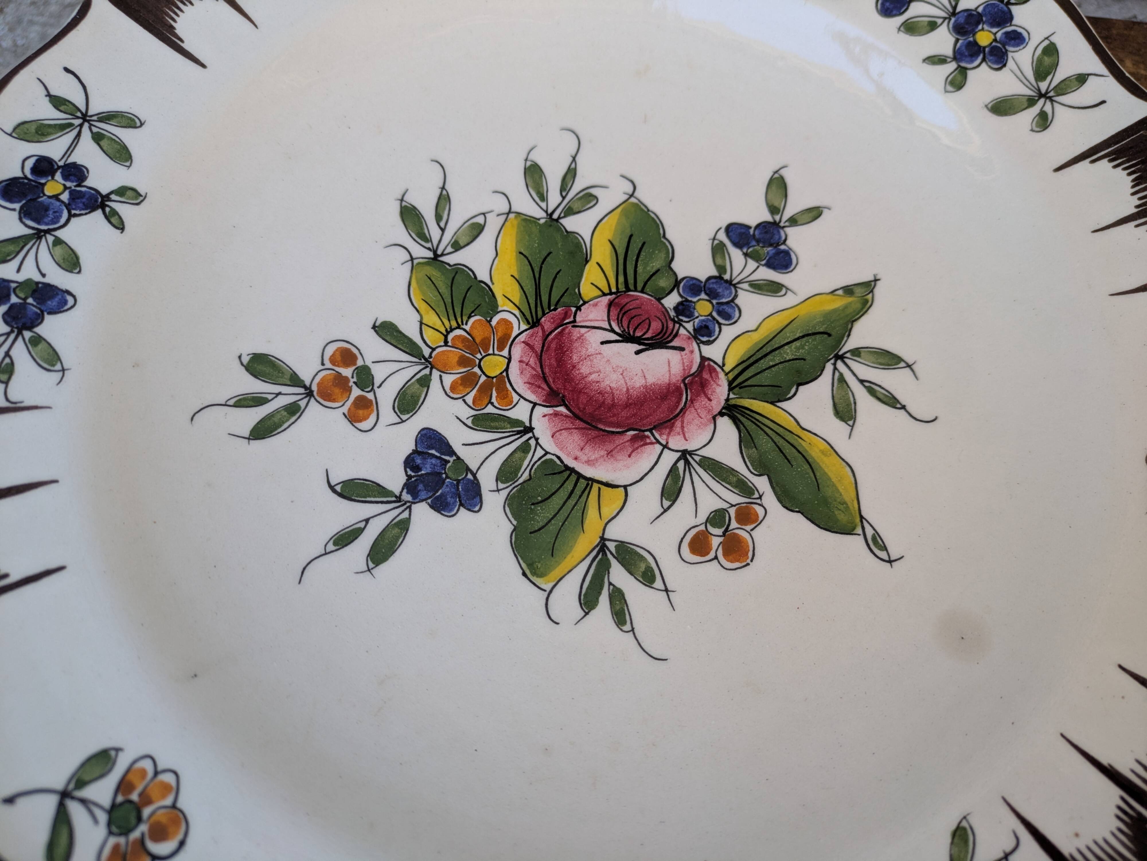 Set of 2 antique hand painted floral pattern plates