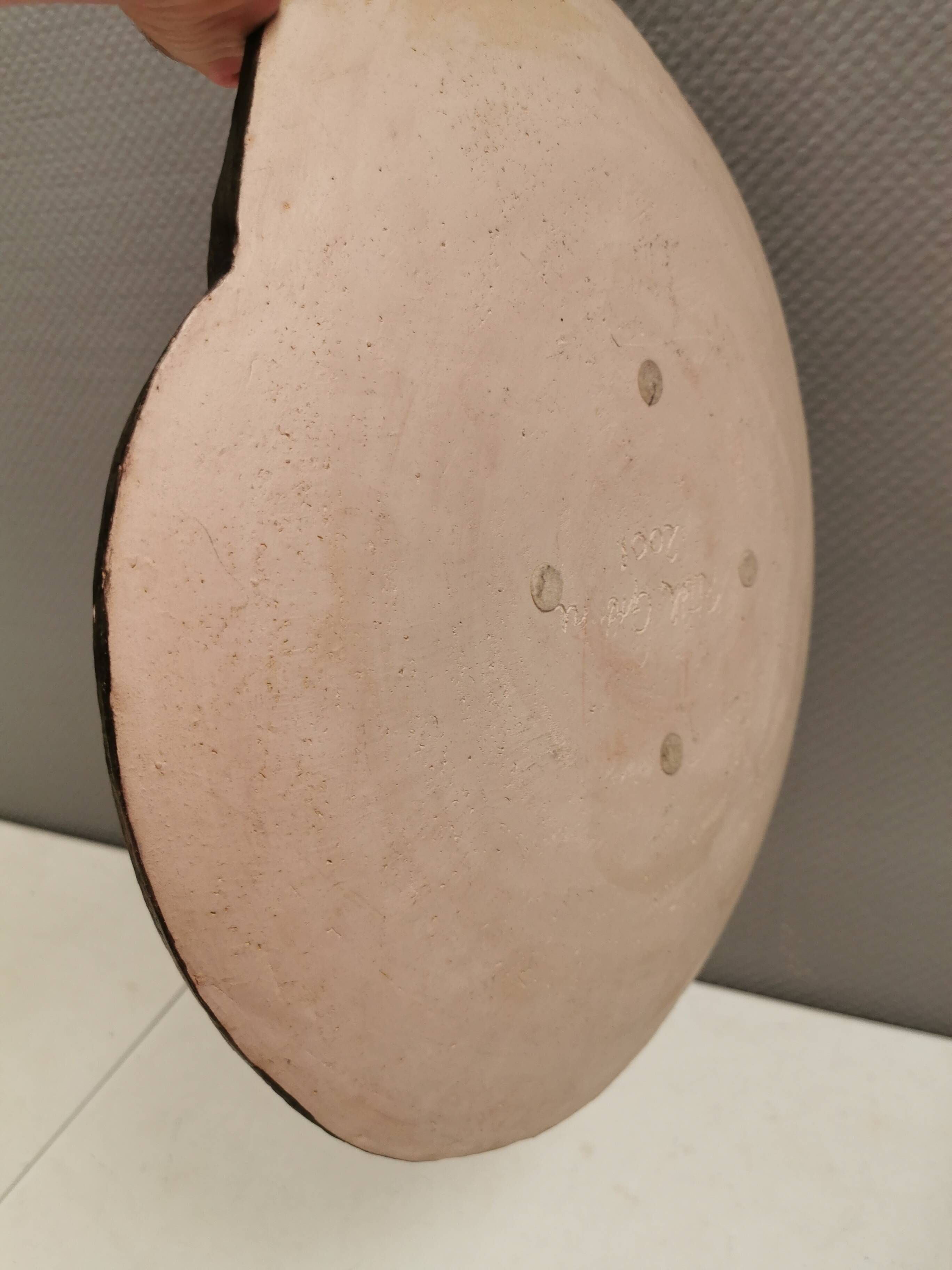 Large handmade decorated ceramic dish. Ruth Grønne Denmark 2001