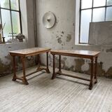 Set de deux tables bistrot en noyer et carrelage 1890