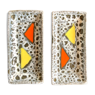 Empty pair ceramic lava pocket signed Luc Vallauris 1950