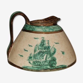 Jérôme Massier, Vallauris, pitcher on the theme of the caravel, signed