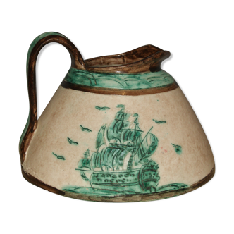 Jérôme Massier, Vallauris, pitcher on the theme of the caravel, signed