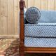 Louis XVI style sofa bed – Mahogany-stained beech & blue velvet