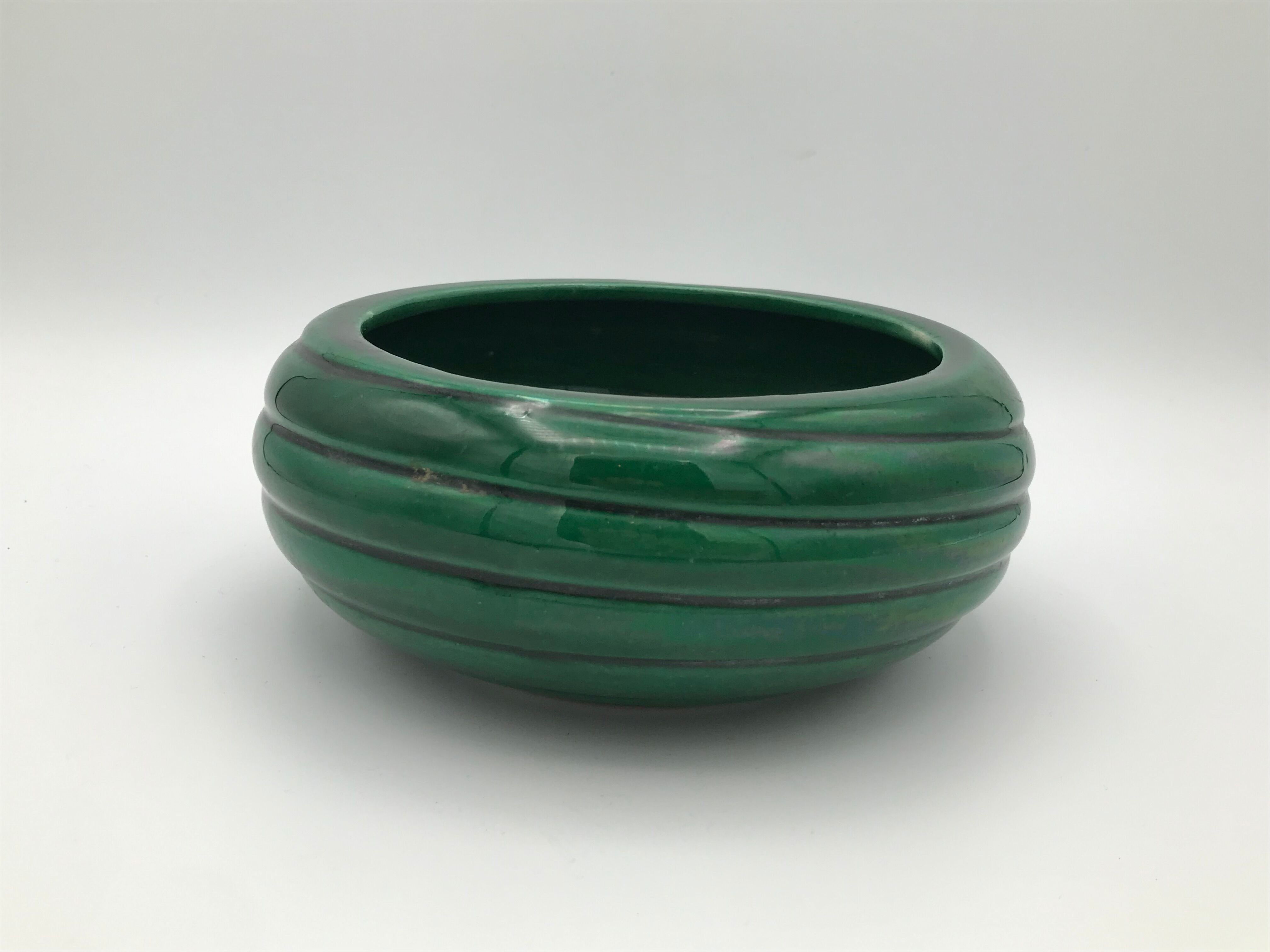 green ceramic flat cup 1950 saint clement signed B Letalle 16 cm