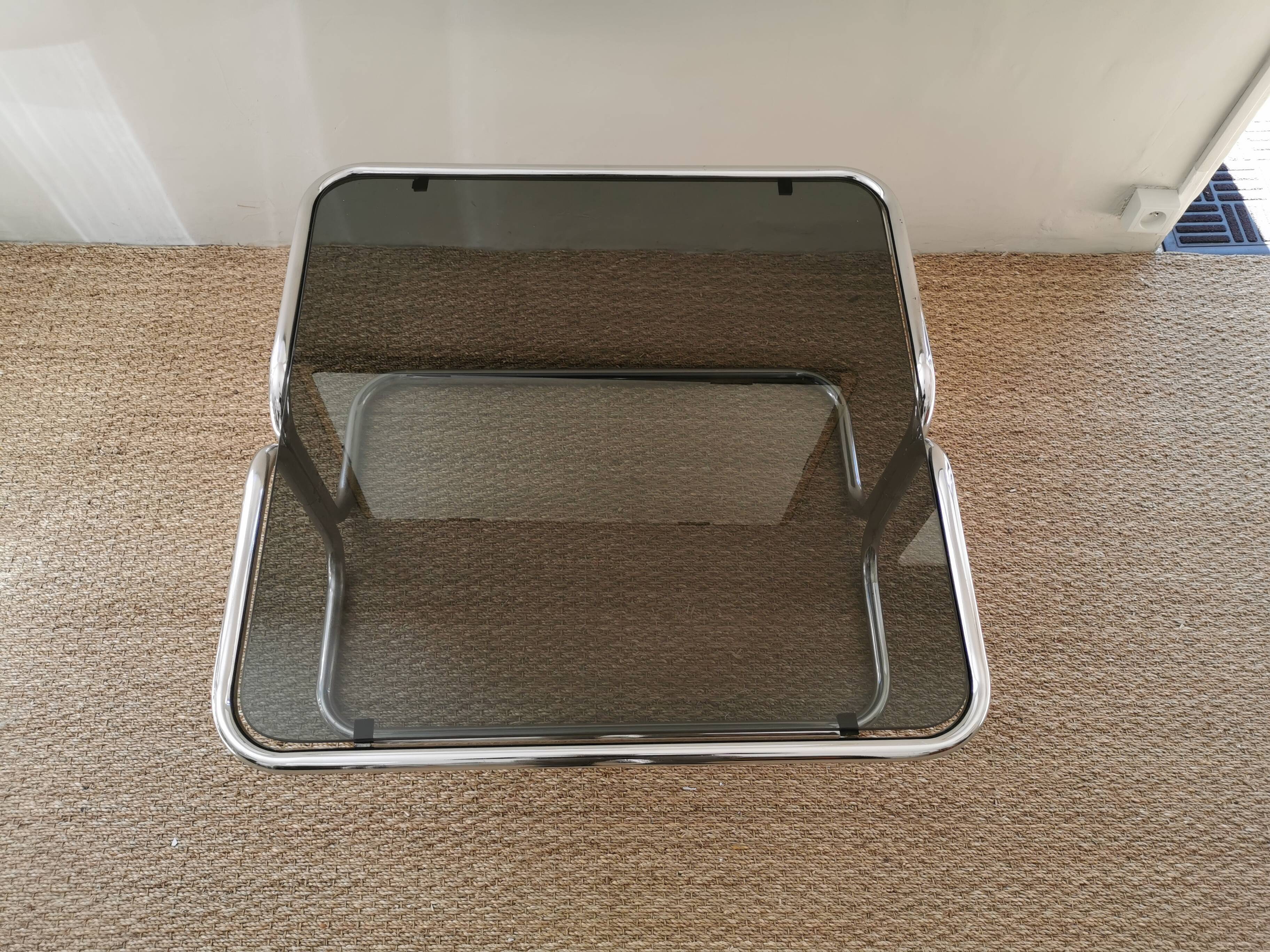 Table basse style bauhaus verre et chrome années 70