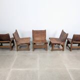 Set of 5 Spanish Leather and Oak Chairs