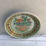 Ancient Plate Deco Ceramics White Drawings Flowers Painted Vintage