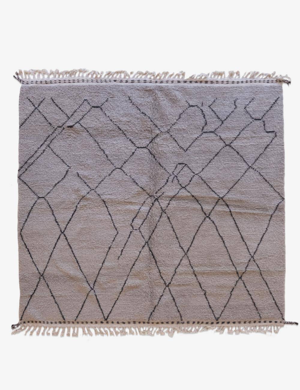 Tapis Beni Ouarain Gris et Noir - 281 x 274 cm