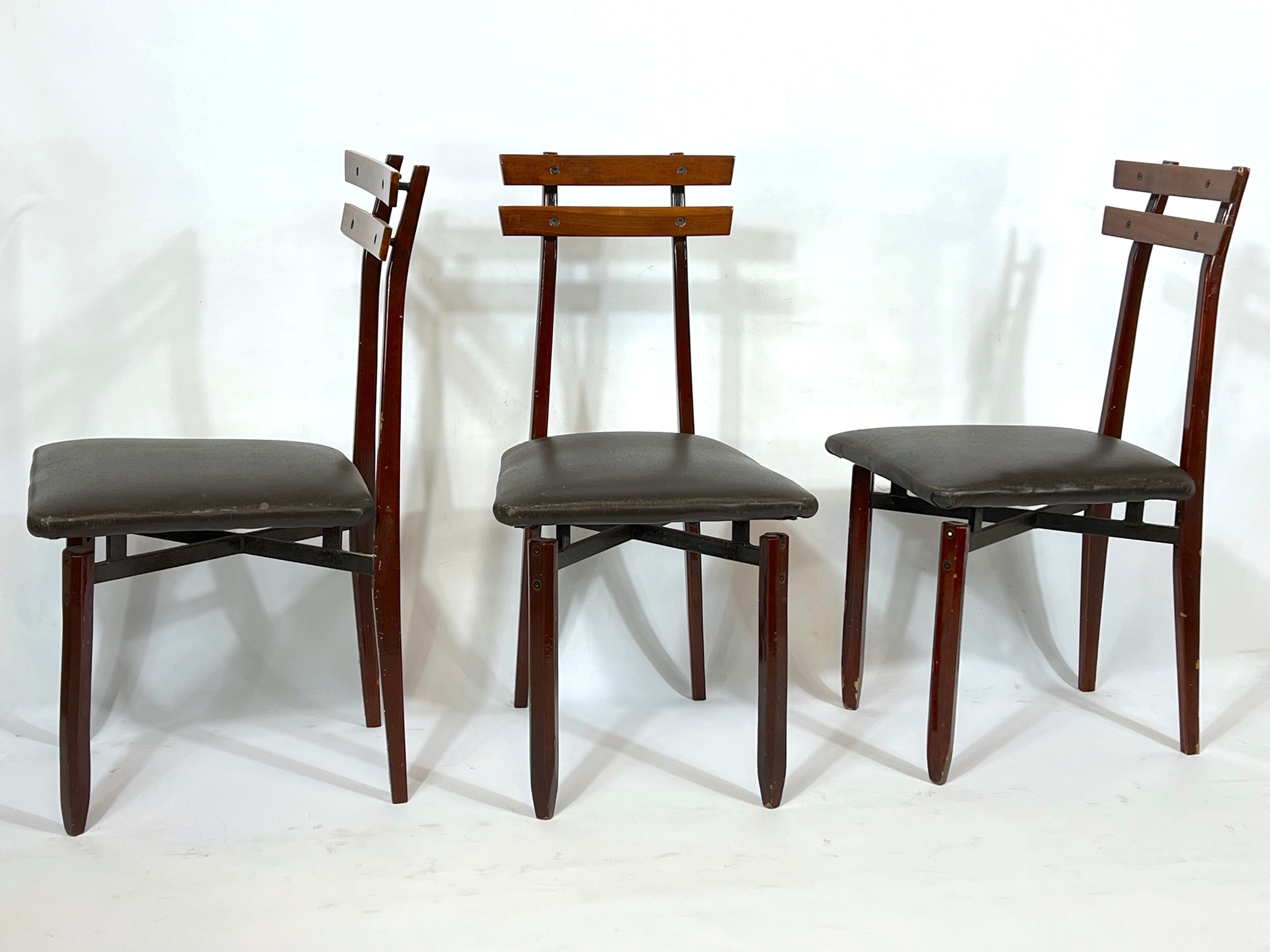 Set of six Mid-century Italian wood chairs