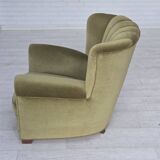1960s, Danish relax armchair, original green furniture velour, beech wood.