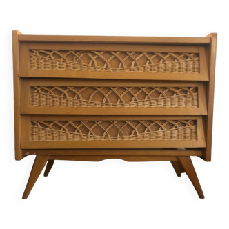Scandinavian vintage rattan chest of drawers