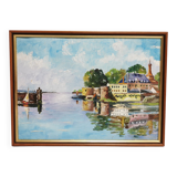 Painting / oil on canvas signed yoland, the port, the boats ....