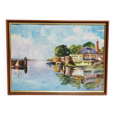 Painting / oil on canvas signed yoland, the port, the boats ....