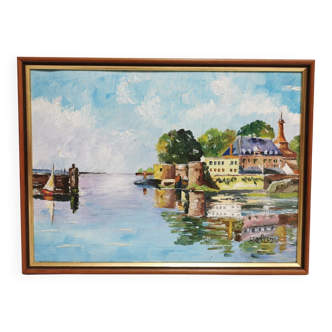 Tableau / huile sur toile signée yoland , le port , les bateaux ....