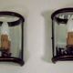 Pair french country brass & curved glass wall lights mirrored back plate 3965