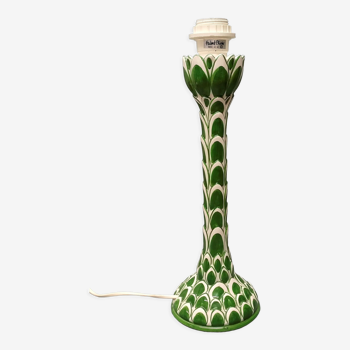 Pied de lampe Hubert Olivier ~ céramique vernissée d'inspiration végétale, peinte à la main ~ 80's