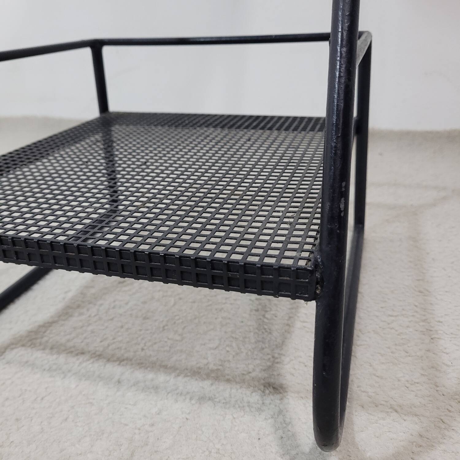 Furniture or side table in black lacquered perforated metal 1950s
