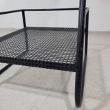 Furniture or side table in black lacquered perforated metal 1950s