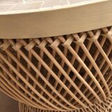 Nomadic rattan table with zellige top