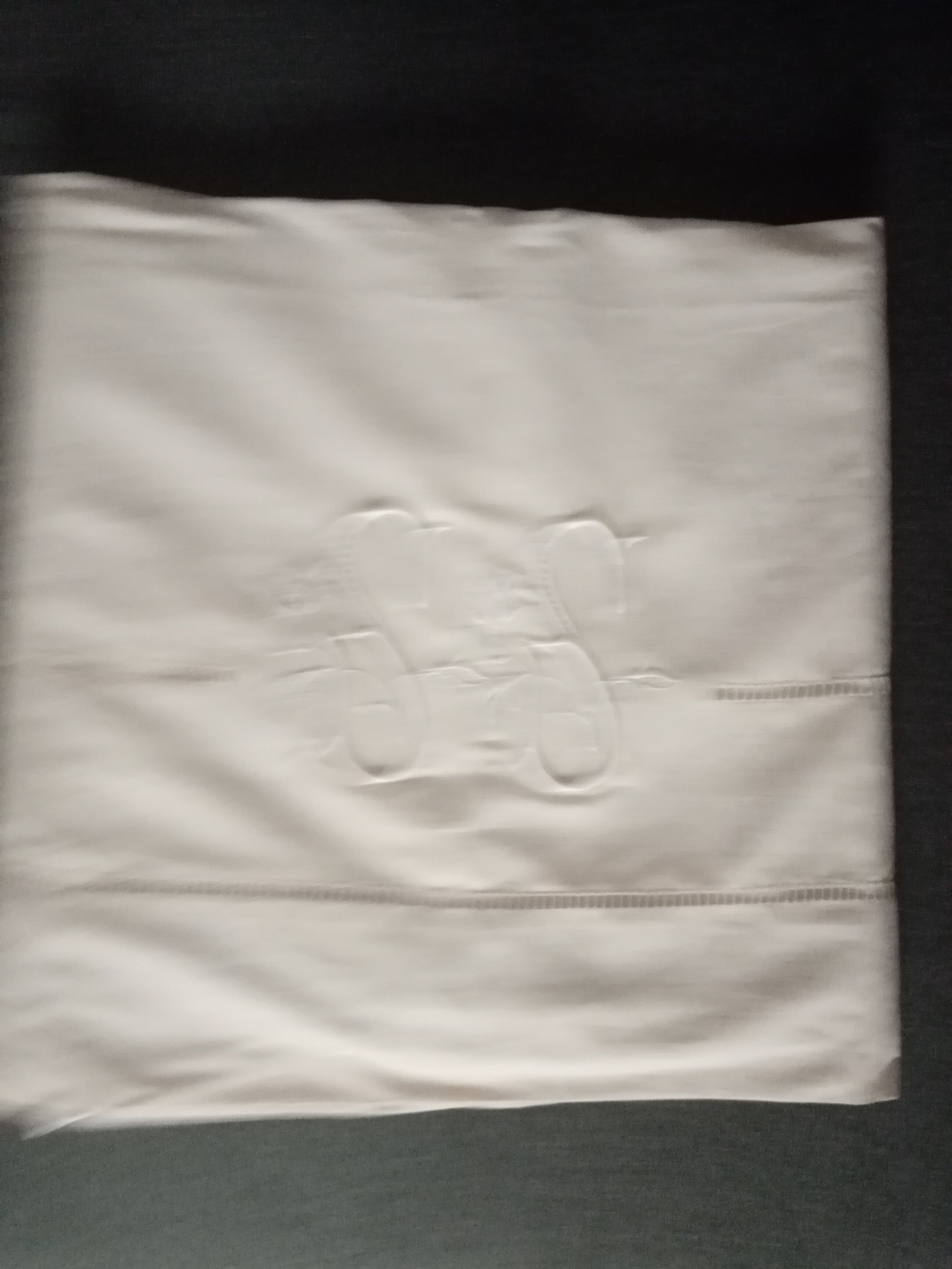 Old linen sheet embroidered monogram SS 320 X 230 cm