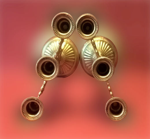 Pair of candlesticks three fires art deco agad - golden metal