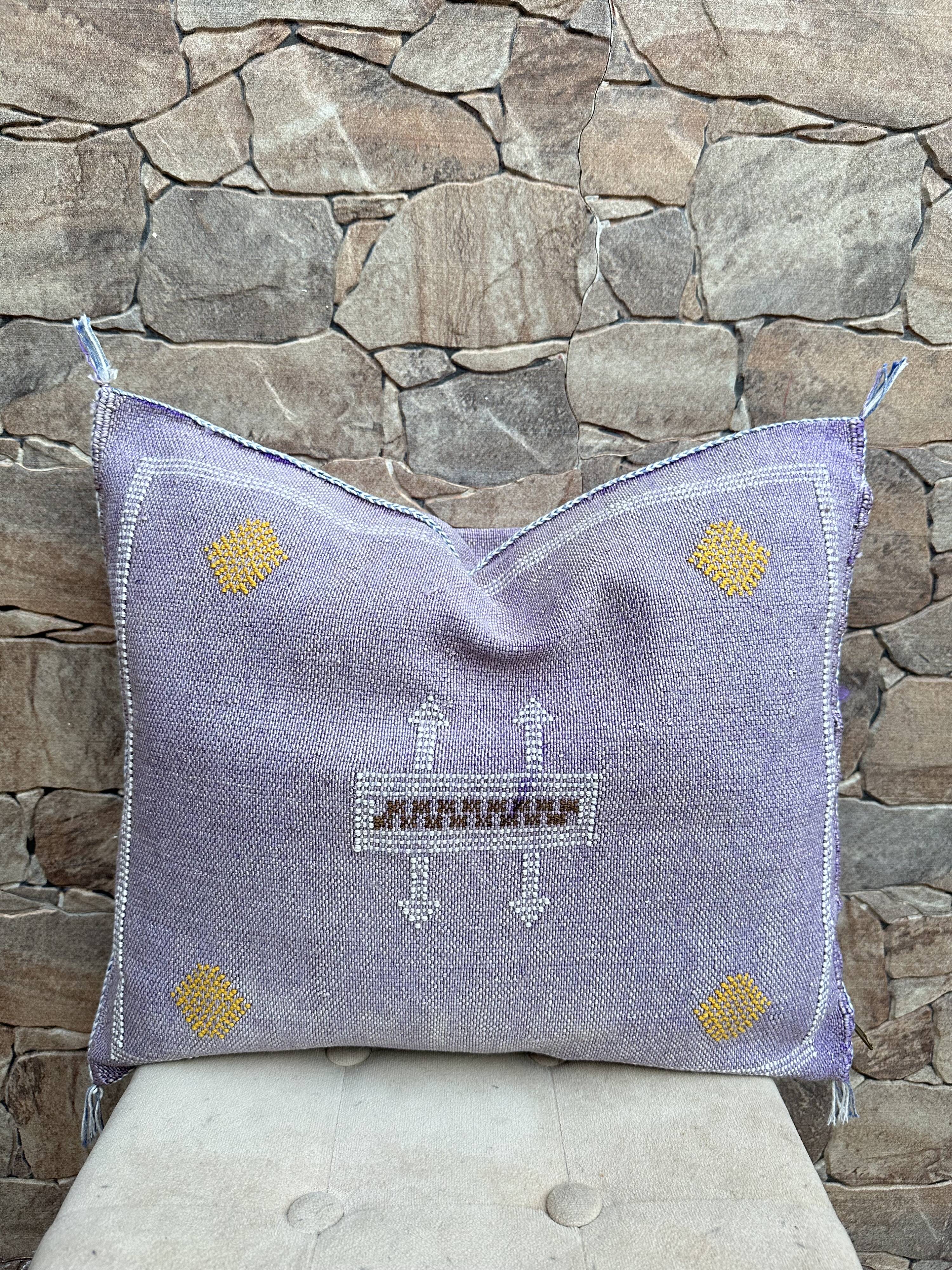 Handmade Moroccan silk cushion cover, cactus pattern