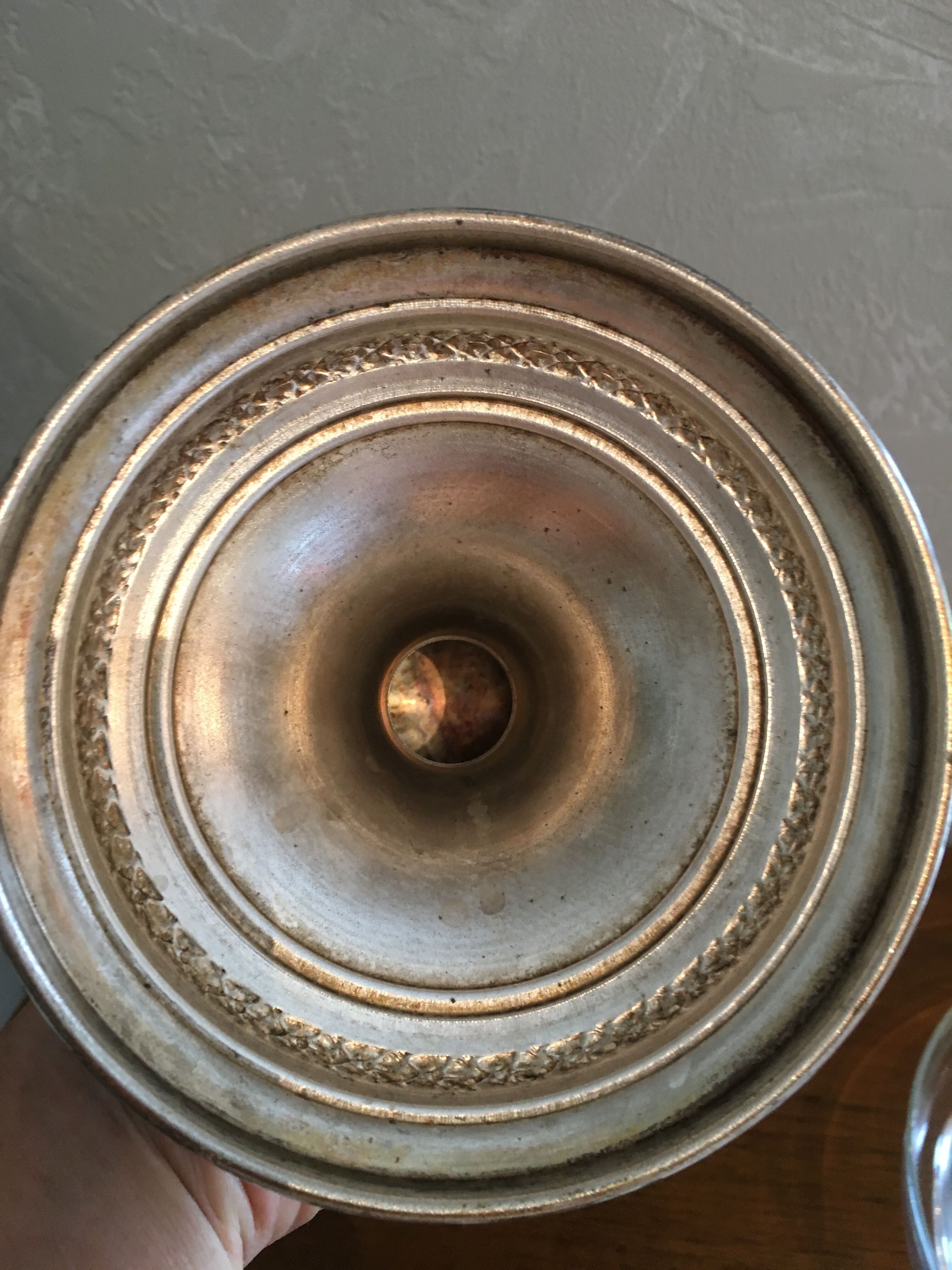 Old metal and glass compotier