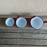 Enamelled metal pans decoration polka dots red white