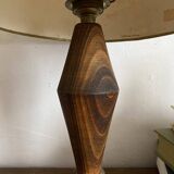 Turned wooden lamp, tartan lampshade.