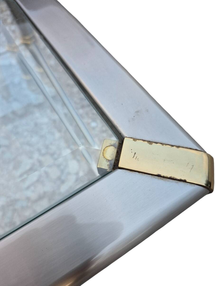 Hollywood Regency side table 1970 brushed metal and gold