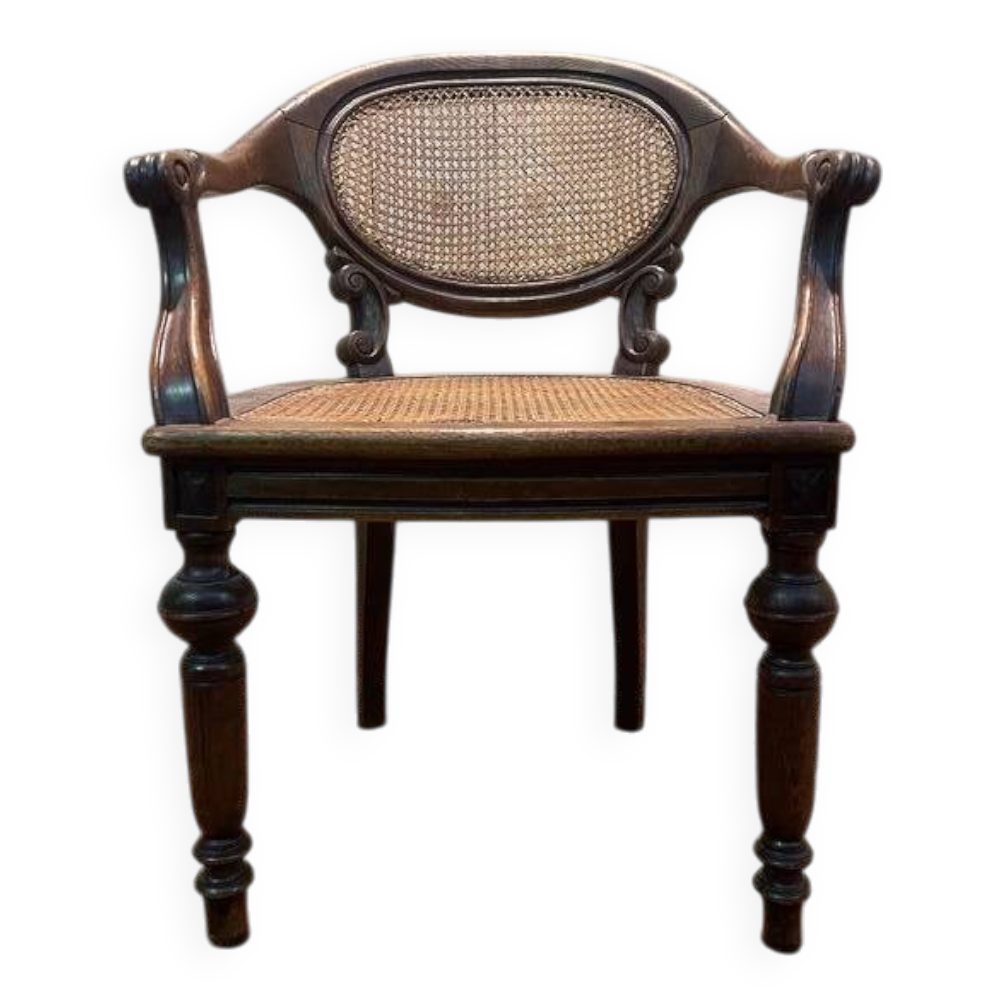 Napoleon III office chair in oak and cane